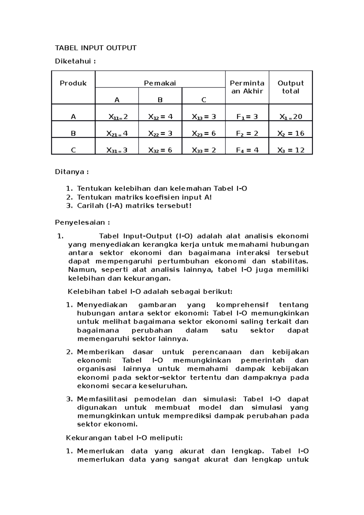 Tabel Input-Output Analisis Ekonomi - EKMA5103 Diskusi Tugas - Studocu