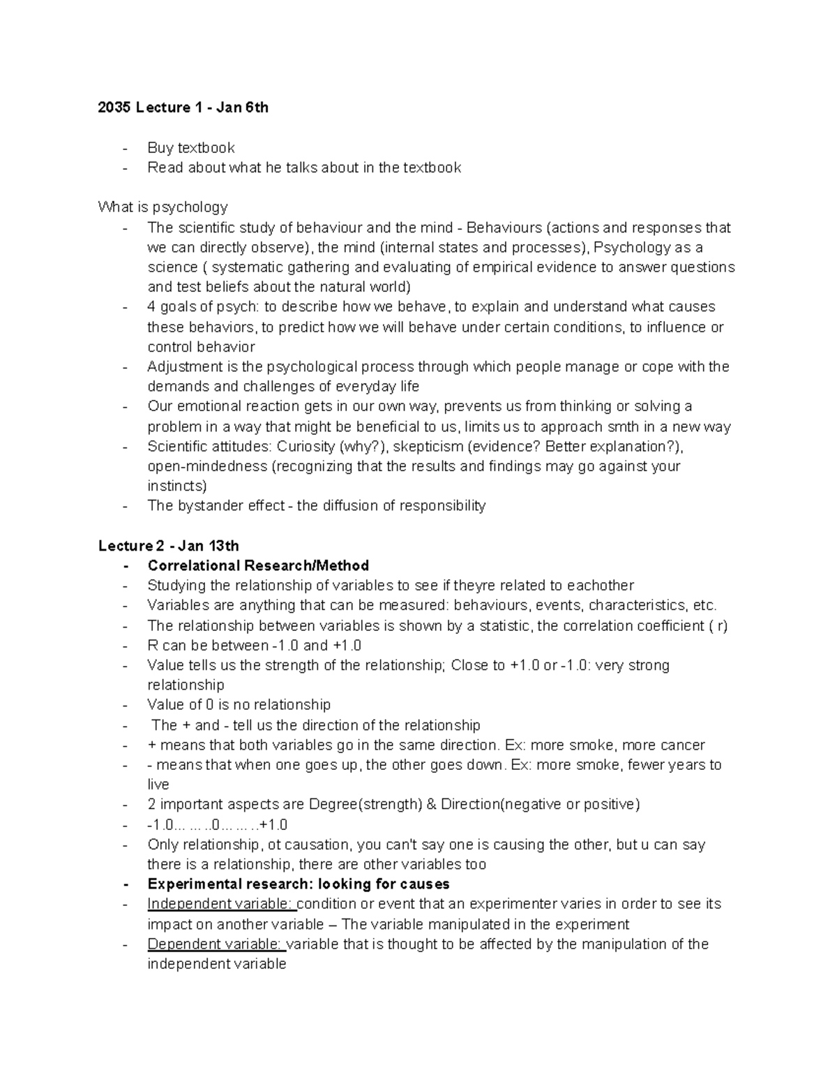 2035 Lecture Notes: Psychology Fundamentals and Key Concepts - Studocu