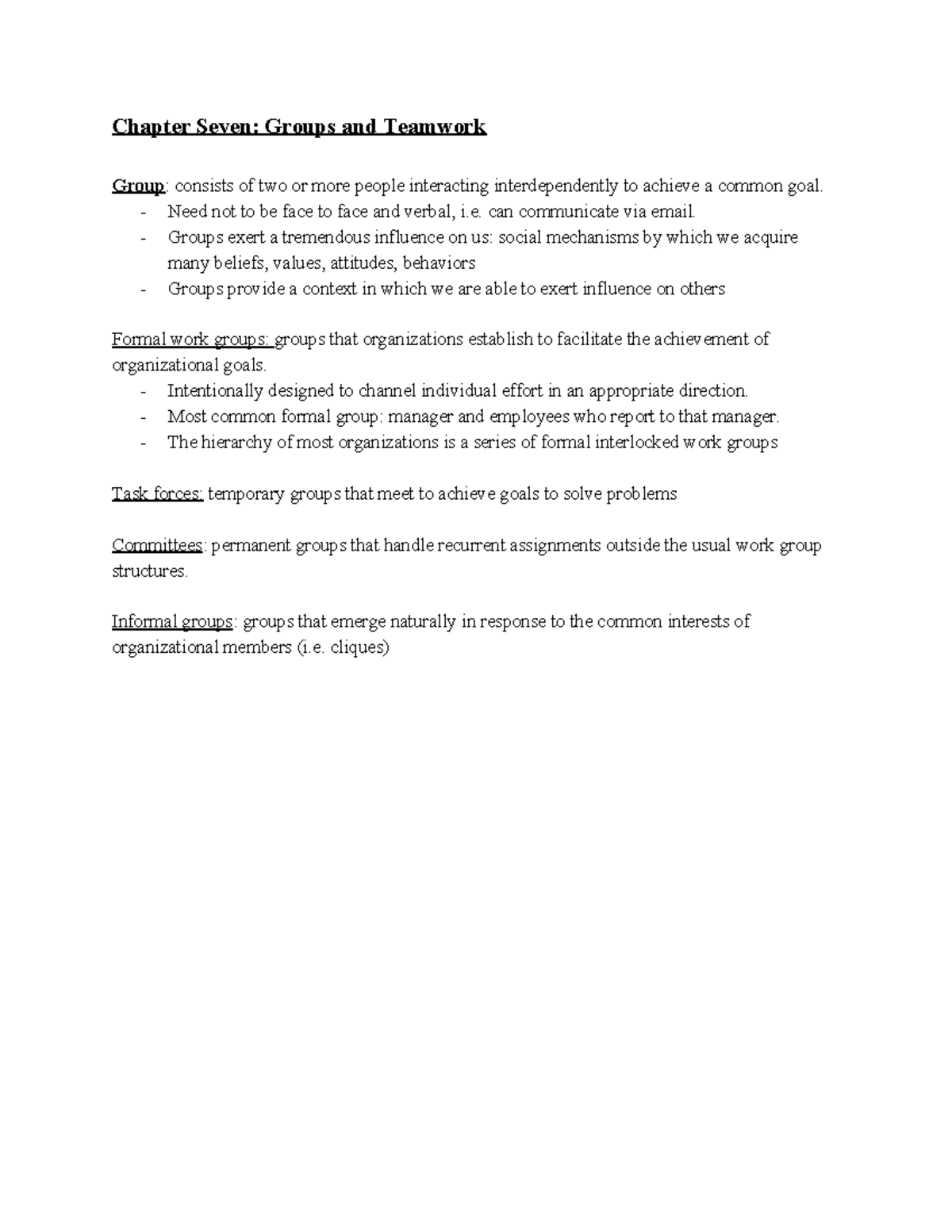 Chapter 7 Summary: Understanding Group Dynamics in Org Behav 101 - Studocu