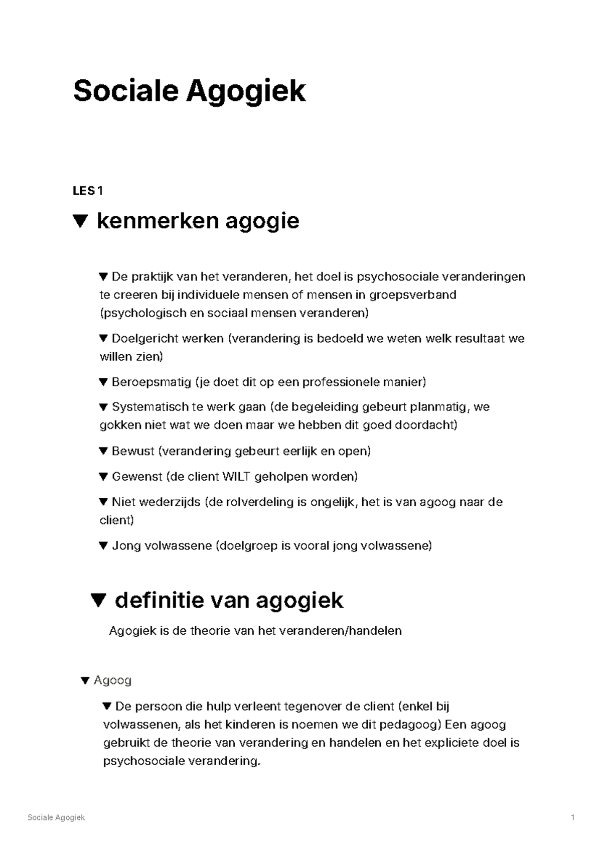 Sociale Agogiek LES 1: Kenmerken en Impact van Agogisch Werk - Studocu