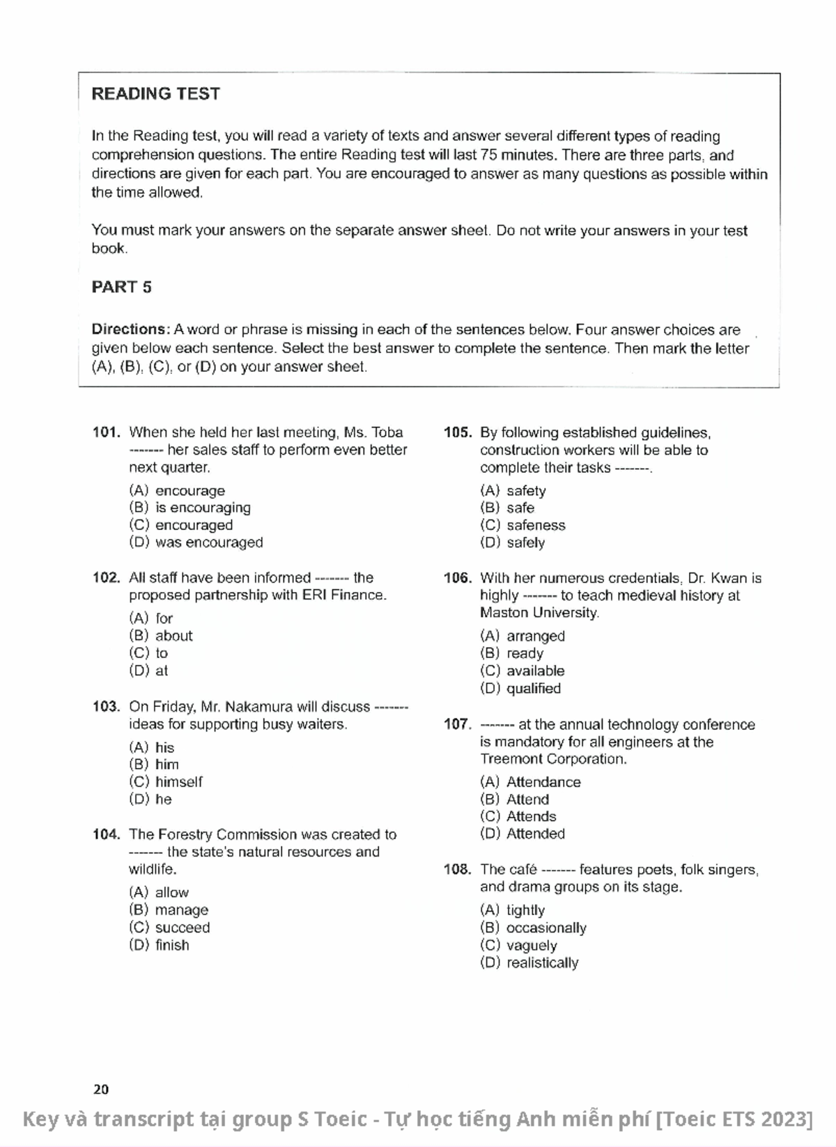 Final Reading Test 01 Guide and Preparation Notes - Studocu