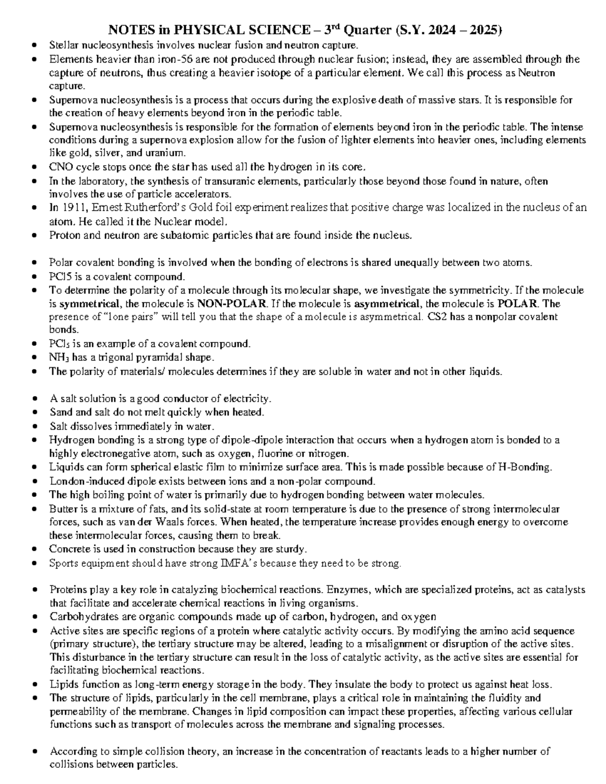 Physical Science Notes: 3rd Quarter 2024-2025 Overview and Insights ...