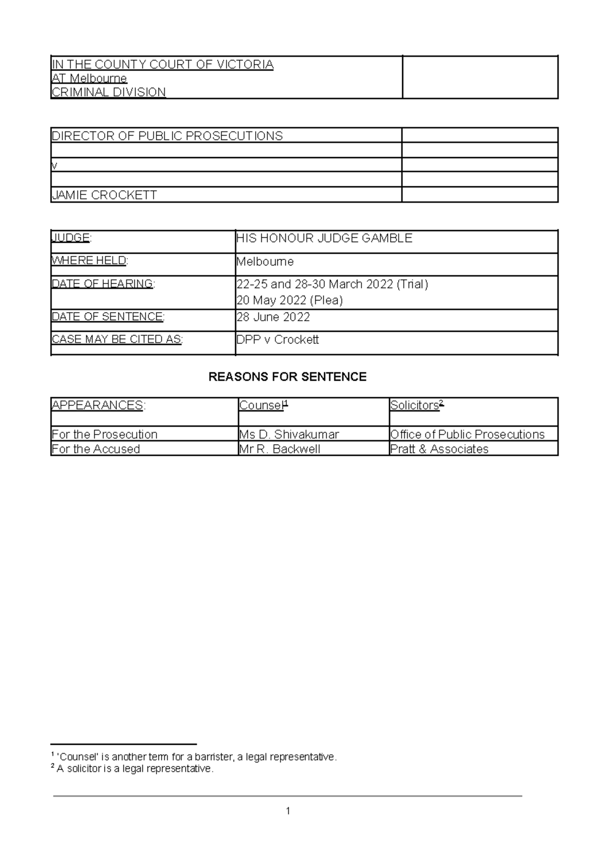 Unit 1 Notes for Legal Studies: DPP v Crockett Case Analysis - Studocu