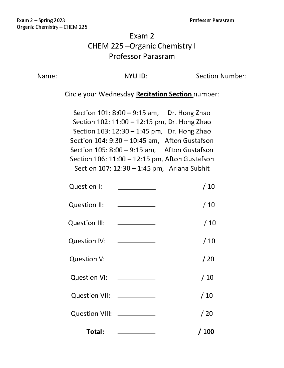 Annotated Spring 2023 Exam 2 Key - Organic Chemistry – CHEM 225 Exam 2 ...