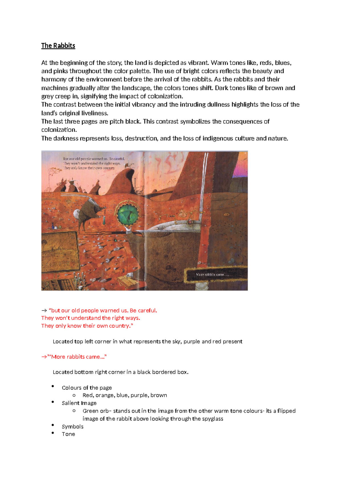 The Rabbits: Analysis of Color and Symbolism in Colonization - Studocu