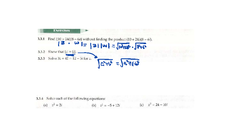 Complex Numbers Exercises 3.3: Problem Set and Solutions - Studocu