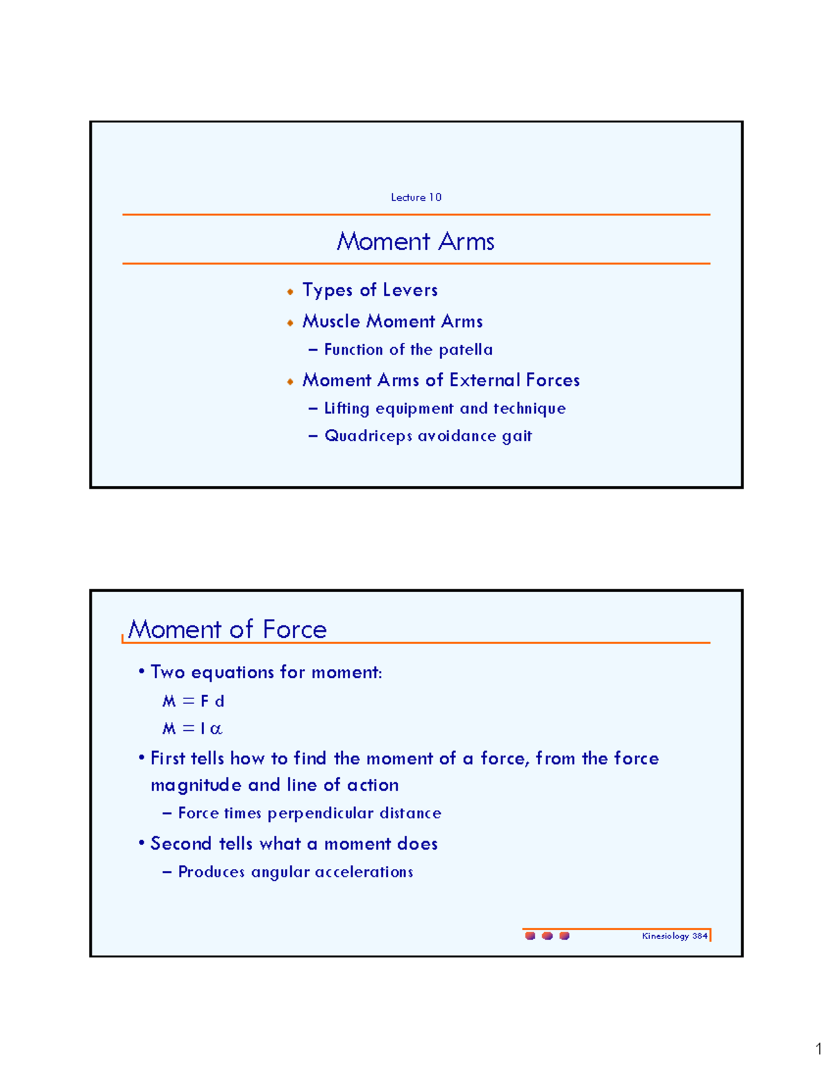 Kinesiology 384: Lecture 10 - Muscle Moment Arms and Lever Mechanics ...