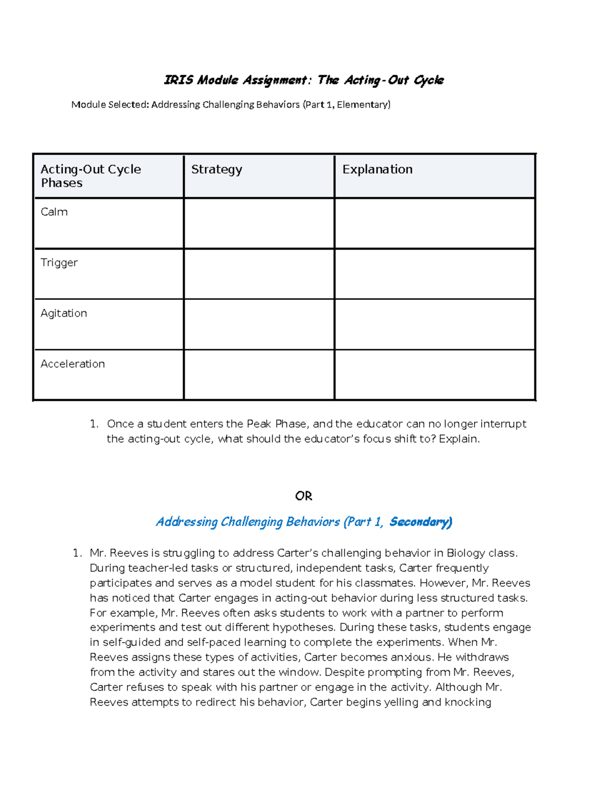 IRIS Module Assignment: Addressing Challenging Behaviors (Part 1) - Studocu