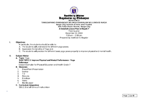 Lesson plan - Subject: Physical Education Grade Level: Grade 8 ...