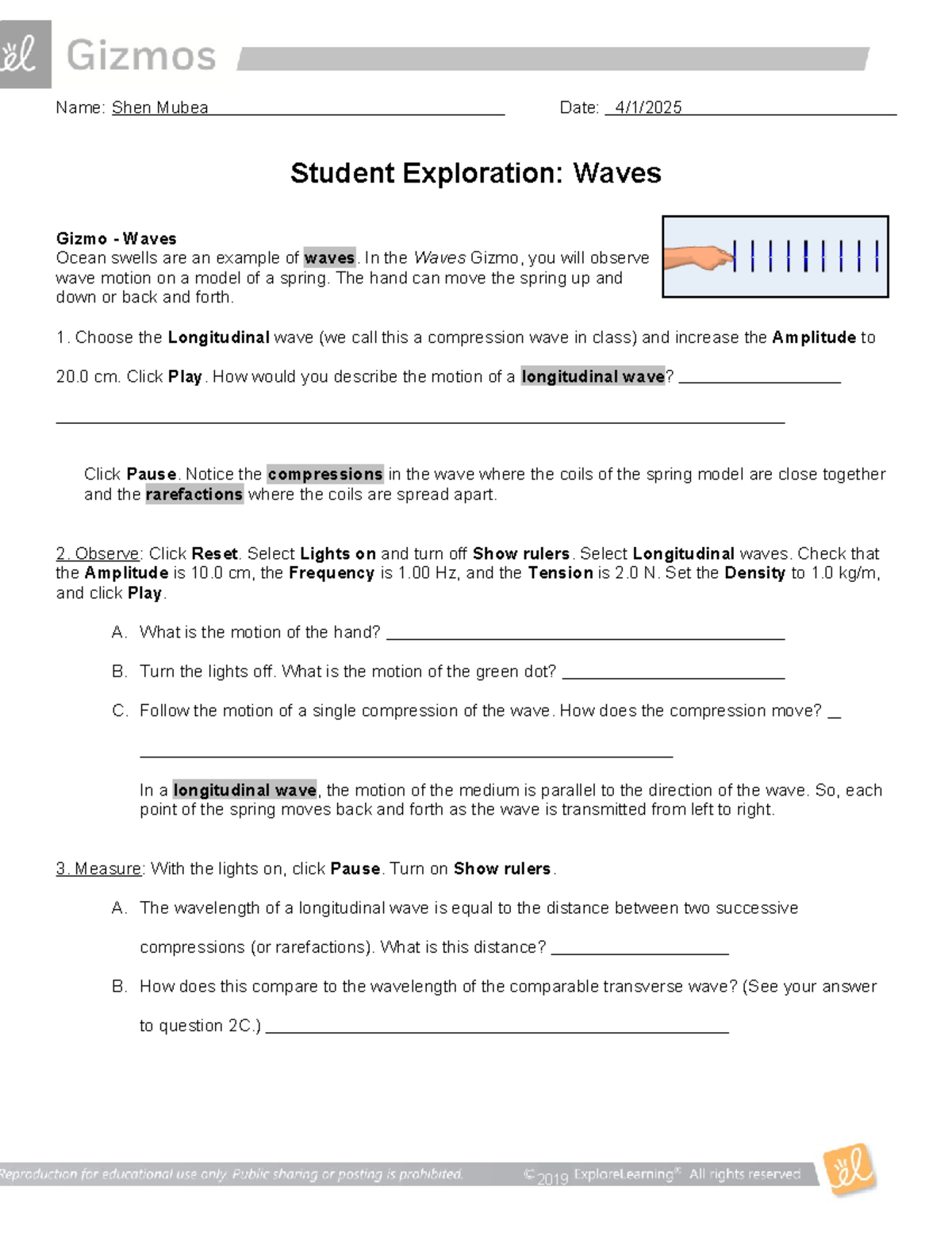 Waves Gizmo Exploration: Understanding Longitudinal Waves - Studocu