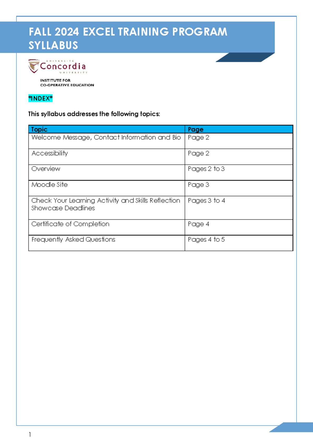 2024 Fall Institute Excel Training Program Syllabus - FALL 2024 EXCEL ...