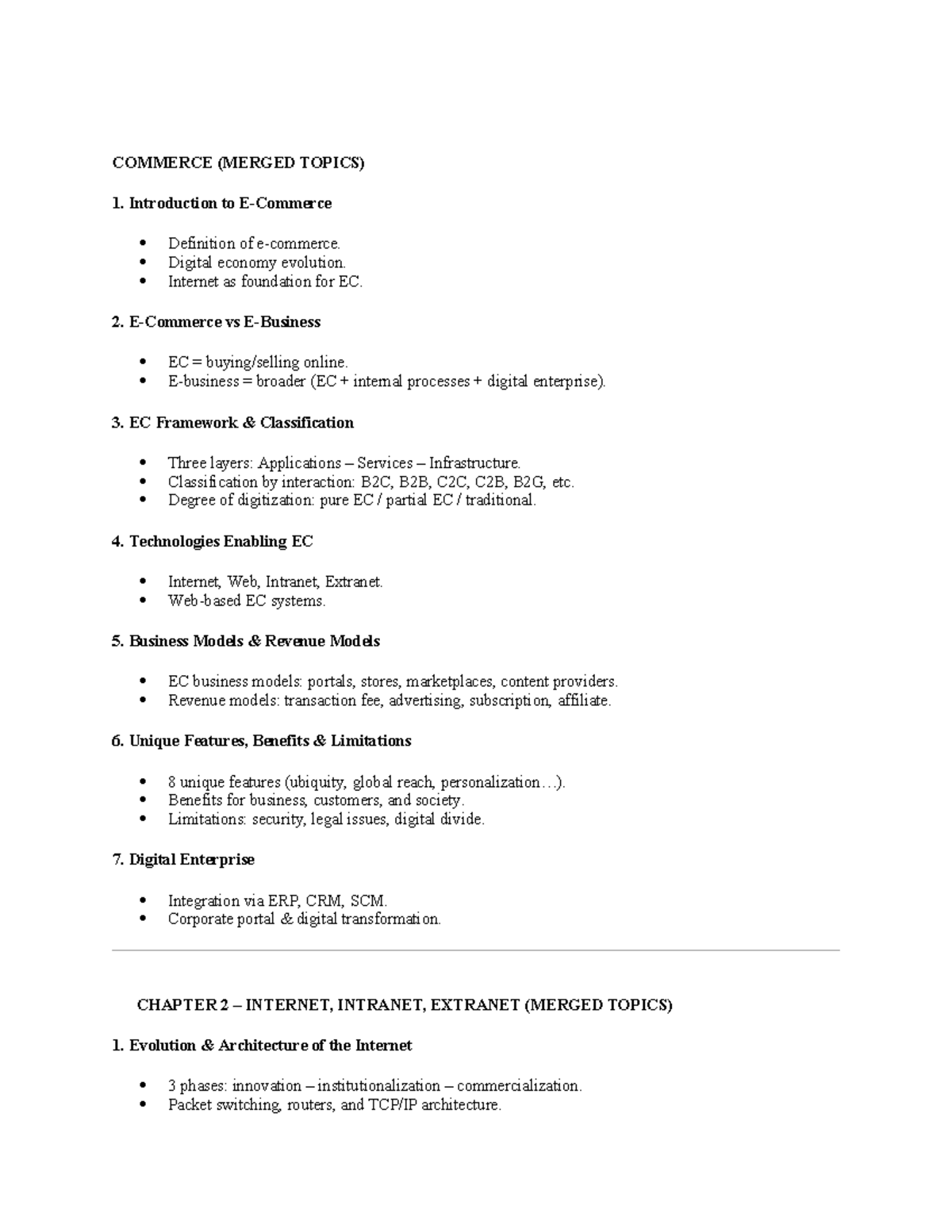 COMMERCE (MERGED TOPICS) - Digital Economy, EC Framework, and Logistics ...