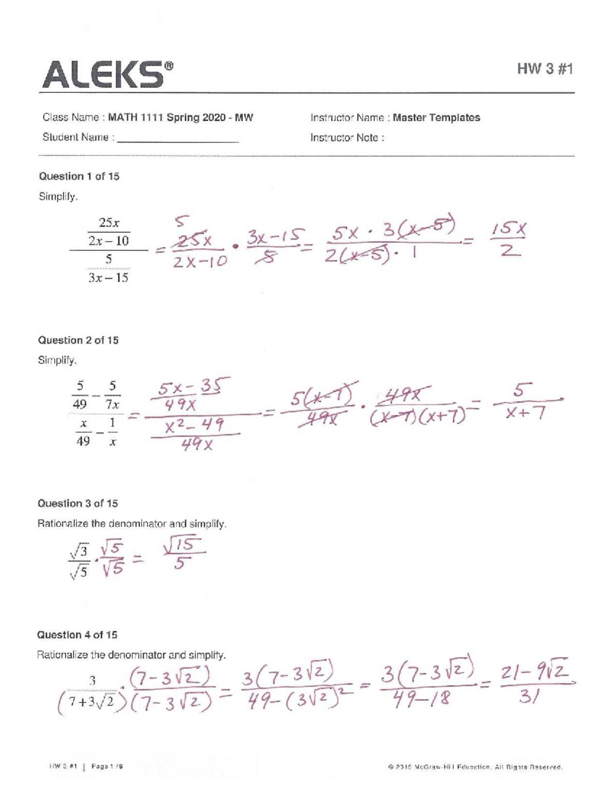 HW 3 MATH Spring 2020 - Solutions to Simplification Problems - Studocu