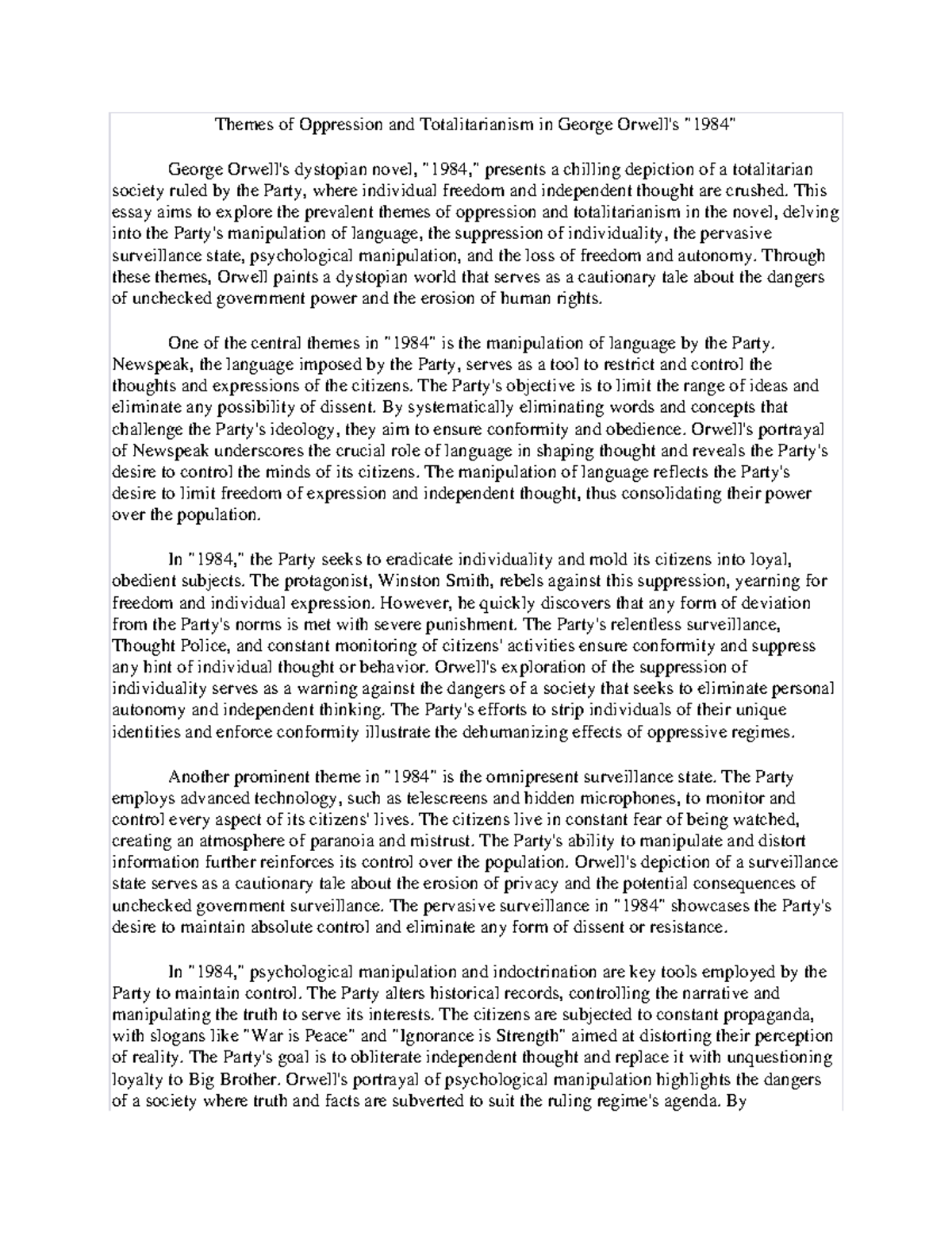 ESS 1984: Exploring Oppression and Totalitarianism Themes - Studocu