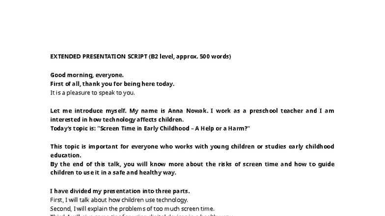 Screen Time in Early Childhood: Risks & Healthy Usage Tips (B2) - Studocu