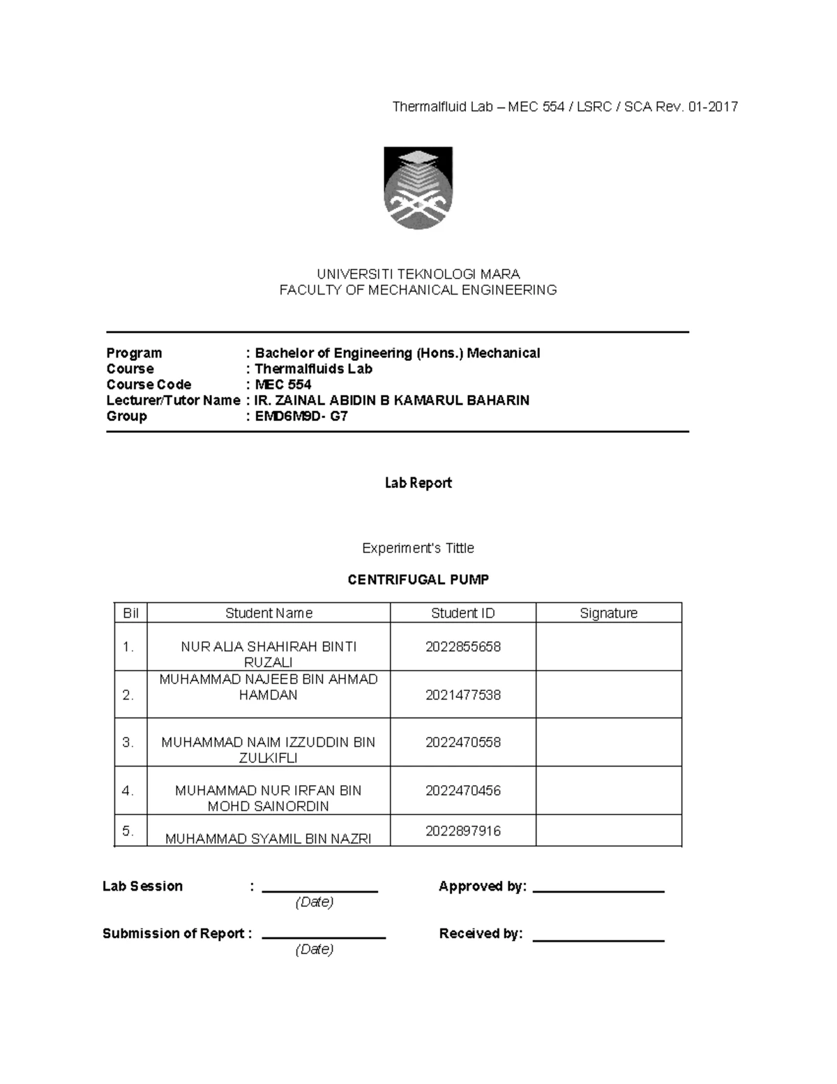 MEC442 Fluid Mechanics II Group Assignment 1 (April-August 2025) - Studocu