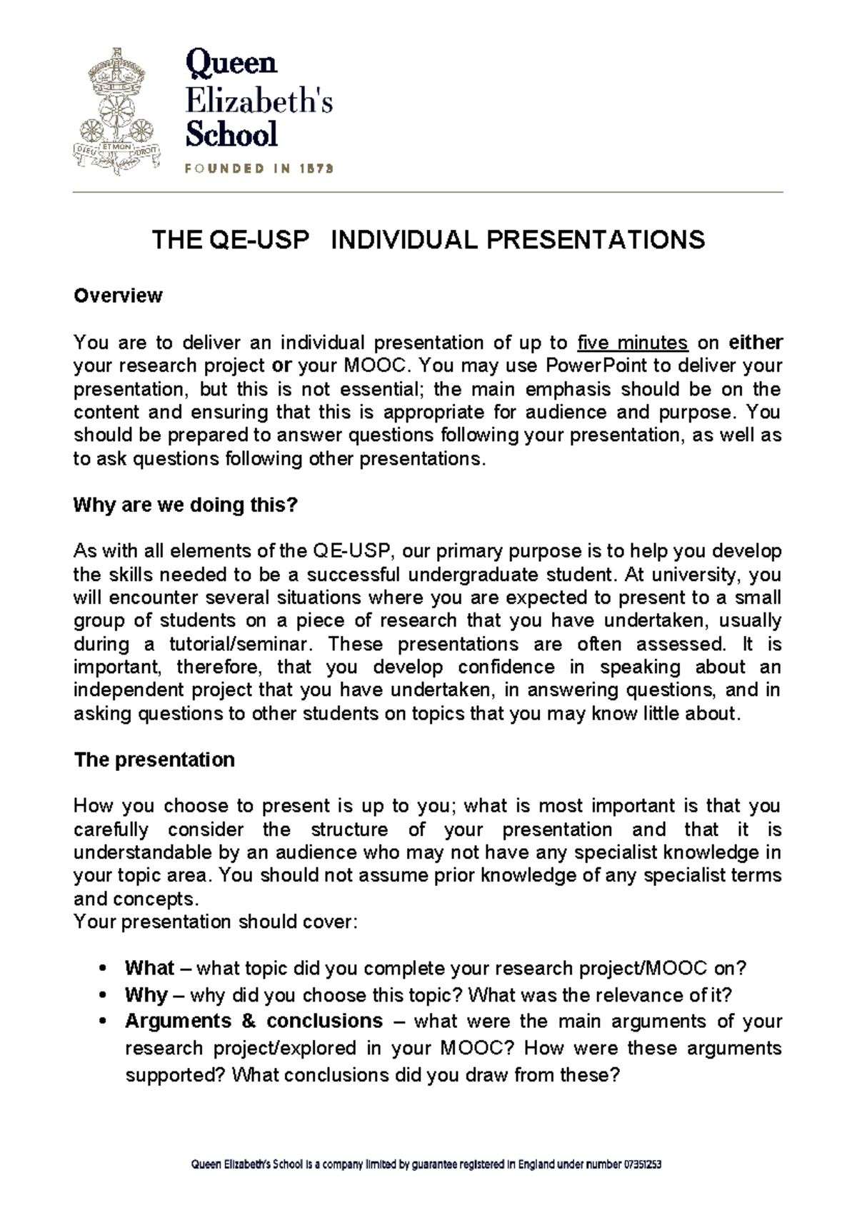 USP Individual presentations guidance - THE QE-USP INDIVIDUAL ...