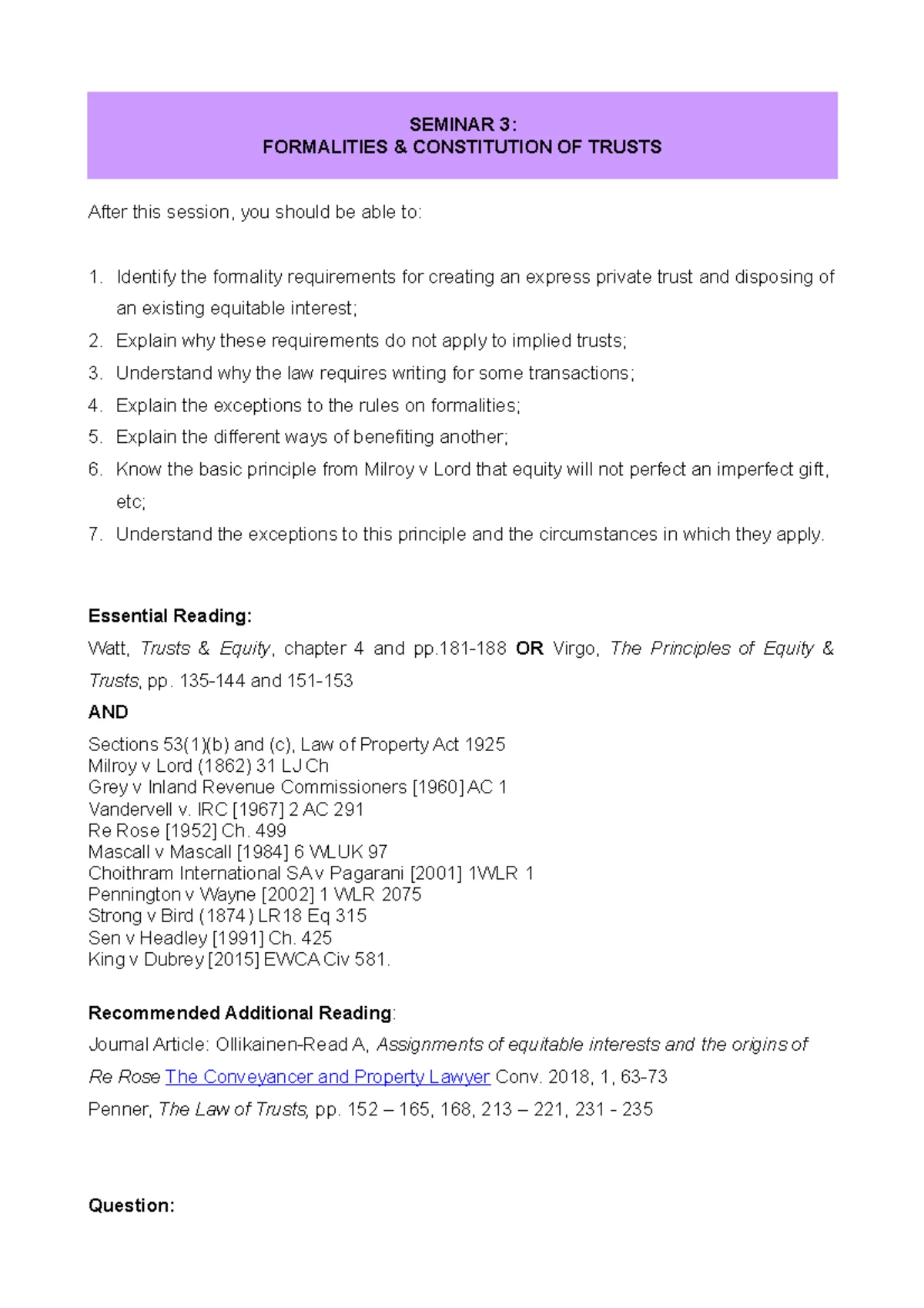 Trusts Law Coursework: Analysis of Personal Nexus and Public Benefit Test