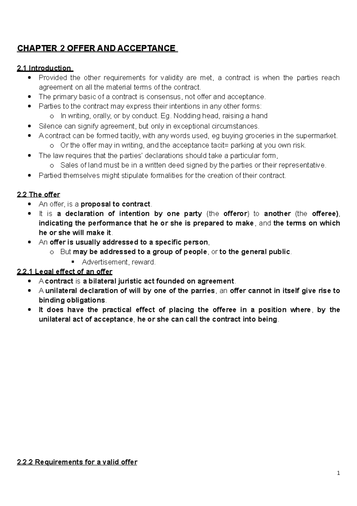 Chapter 2: Offer and Acceptance - Key Concepts and Legal Effects - Studocu