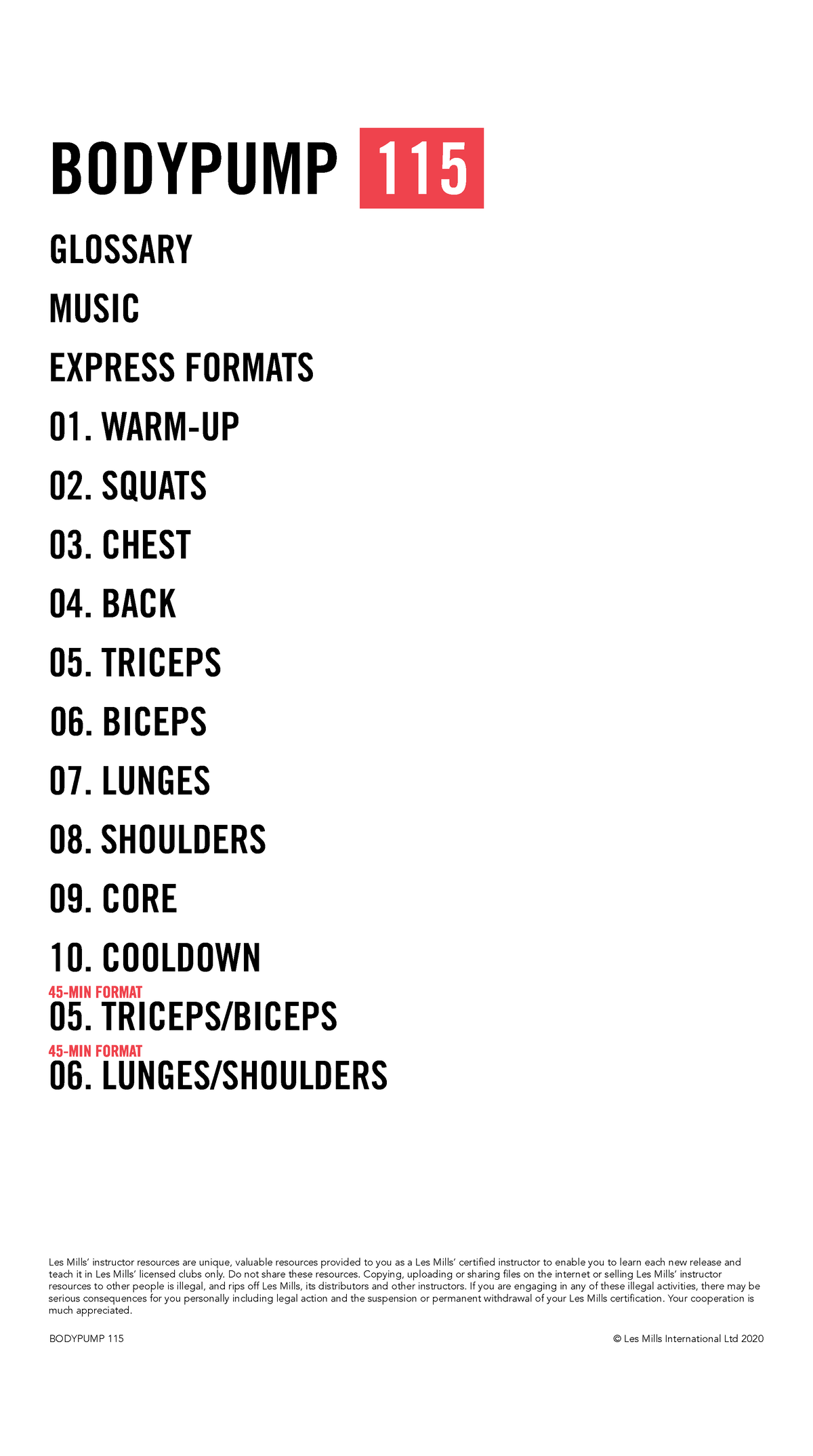BODYPUMP 115 Choreography Notes and Glossary Guide - Studocu