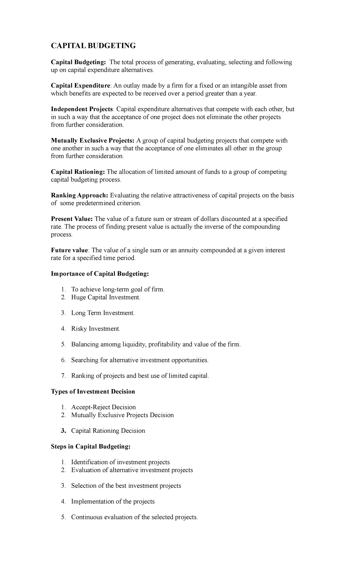 Capital Budgeting Concepts and Methods: A Comprehensive Guide - Studocu