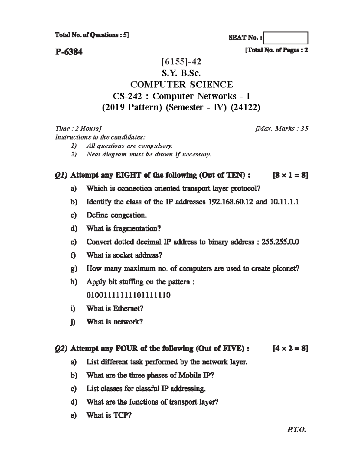 Que Paper 4 - Bcs bachelor Computer science - [6155]- S. B. COMPUTER ...