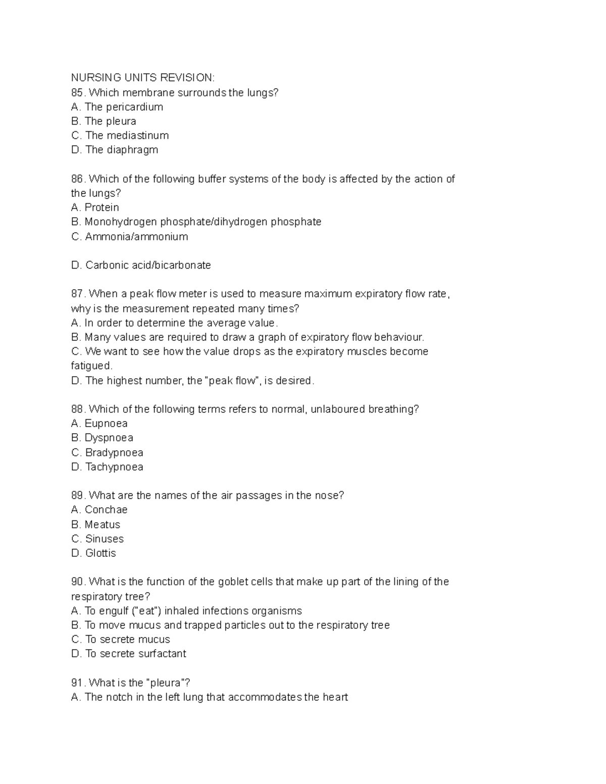 NURS 101: Respiratory System Anatomy Quiz Questions and Answers - Studocu