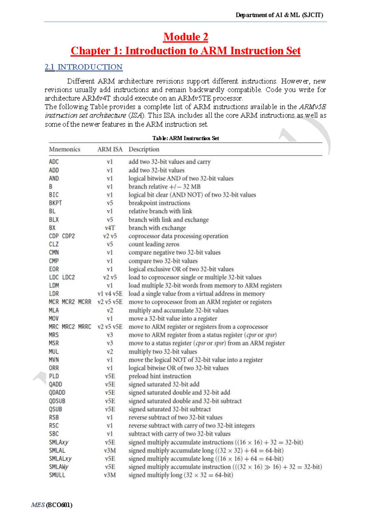 Module 2 - ARM Instruction Set Overview (BCO601) - Studocu
