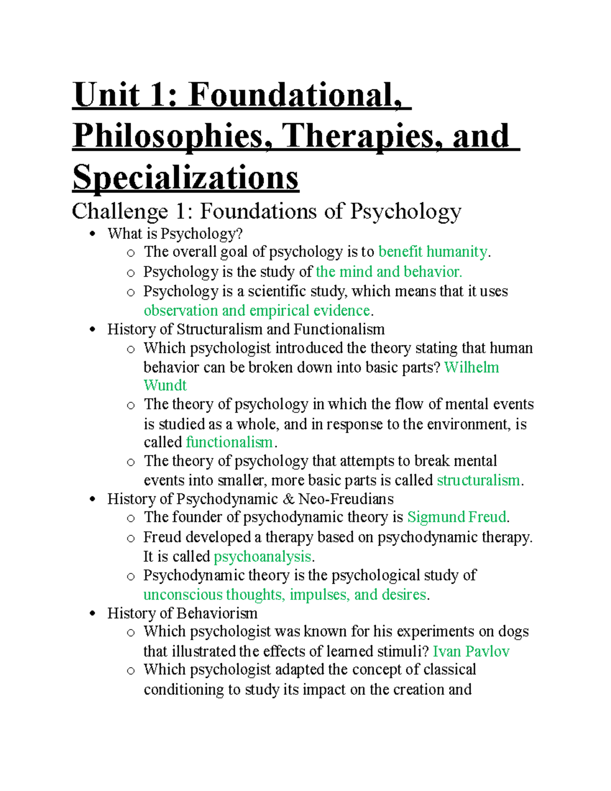 Unit 1 Notes (Psychology) - Challenges: Q&A & Key Concepts - Studocu