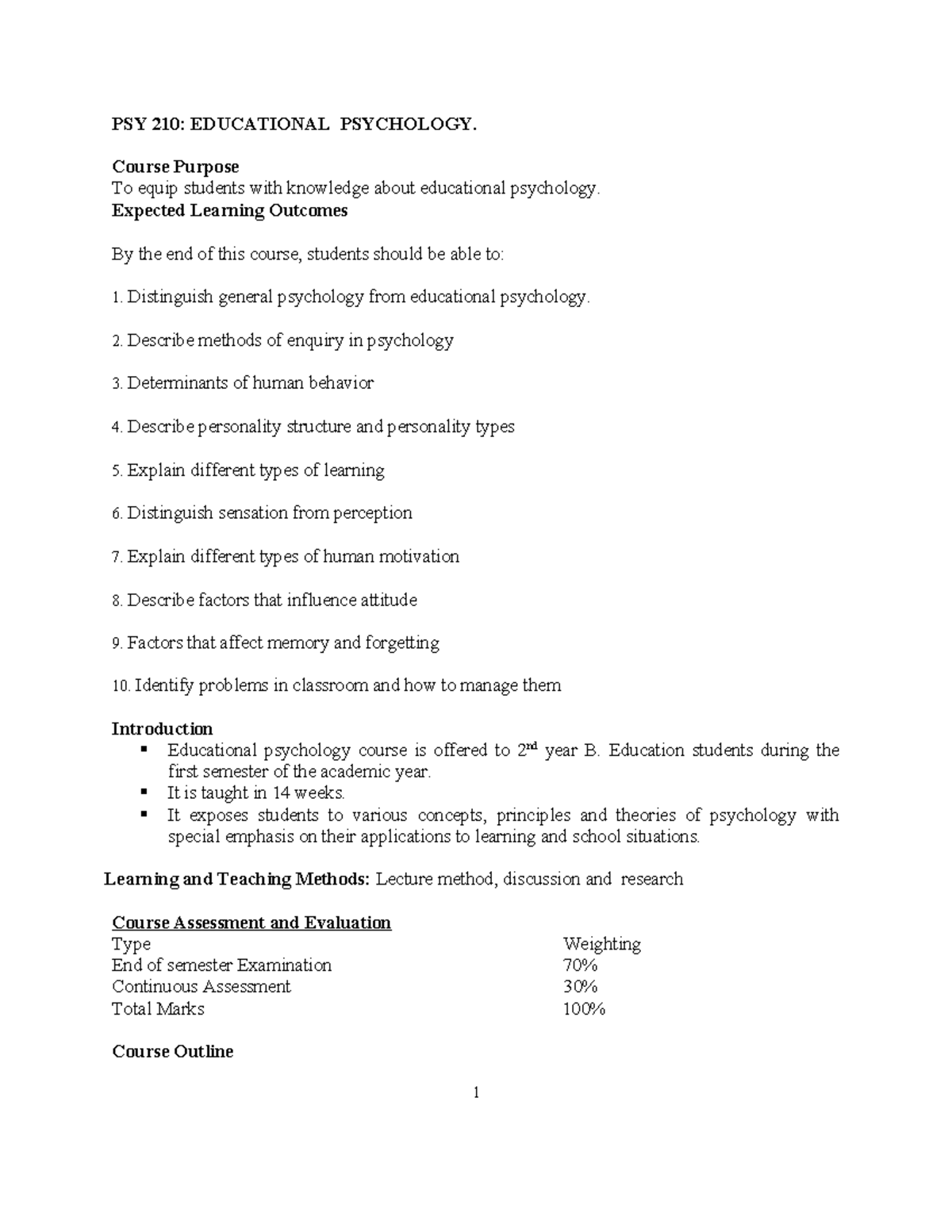 PSY 210: Educational Psychology Course Notes and Key Concepts - Studocu