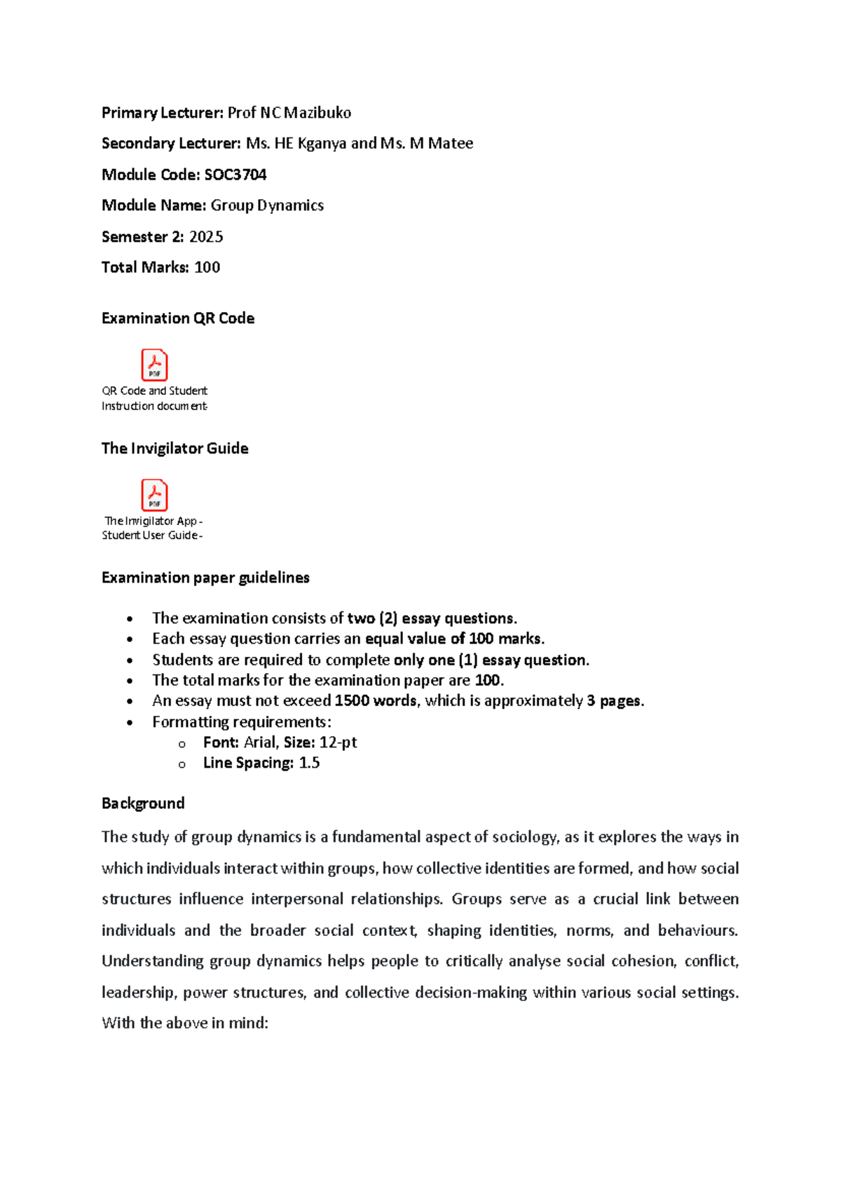 SOC3704 Group Dynamics Oct-Nov Exam 2025 Guidelines - Studocu