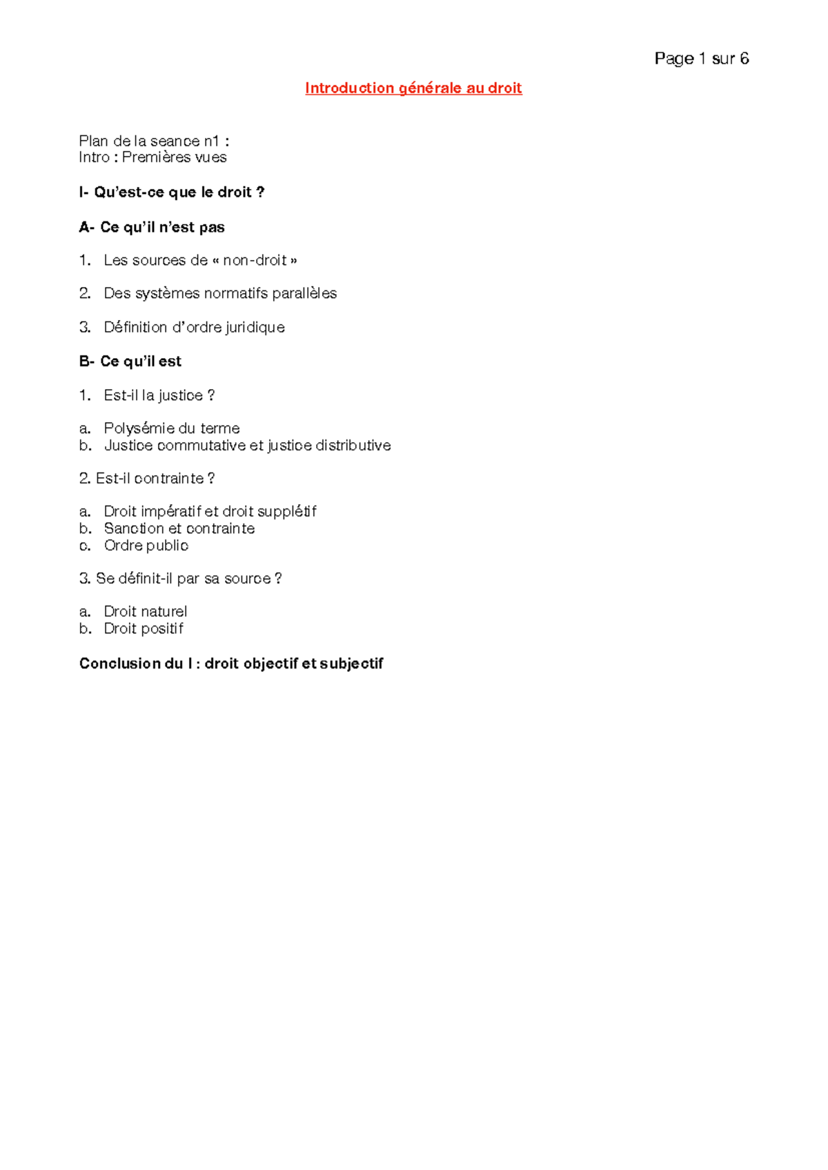 Introduction au Droit - Cours 1: Concepts et Sources (DROIT101) - Studocu