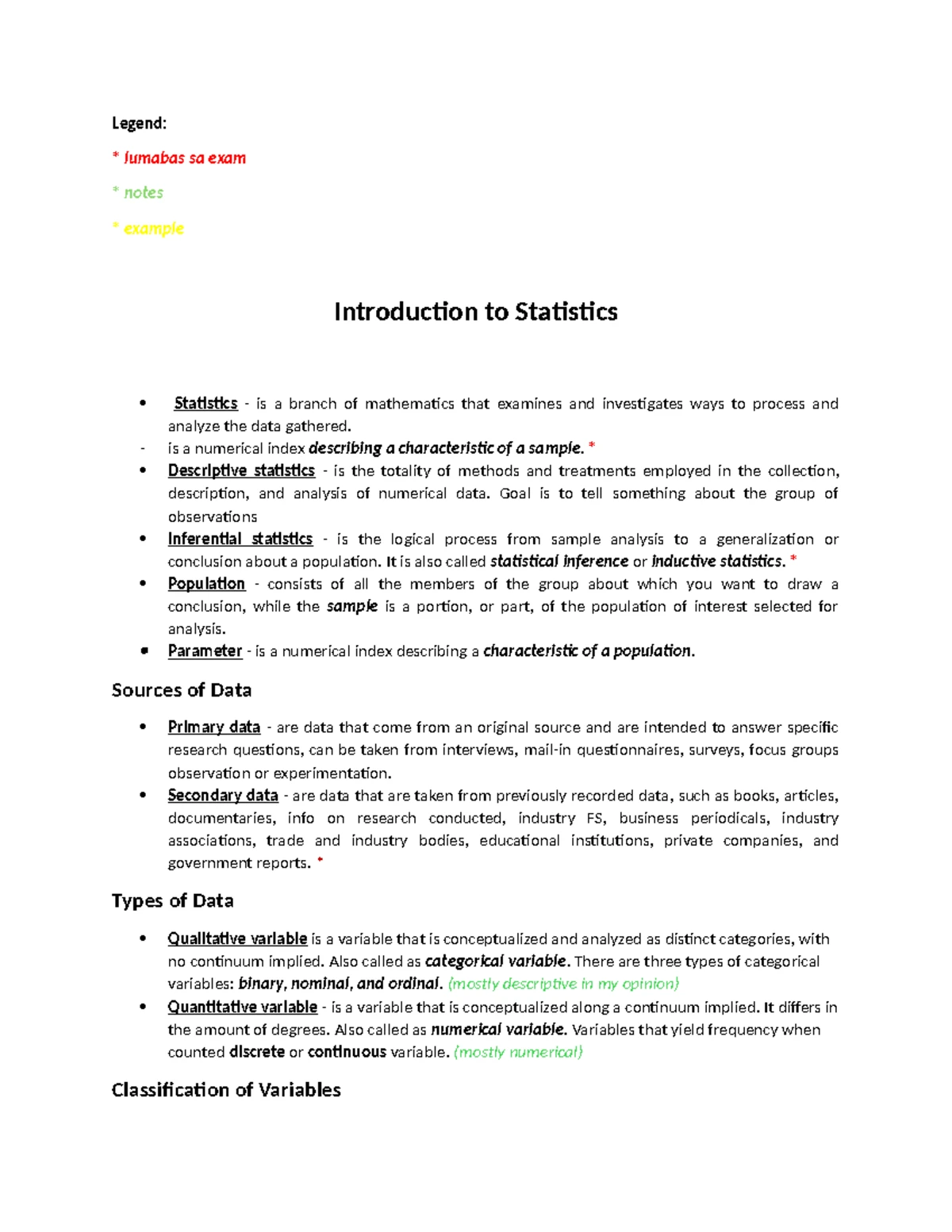Descriptive Statistics Review for Intro to Stats (STAT 101) - Studocu