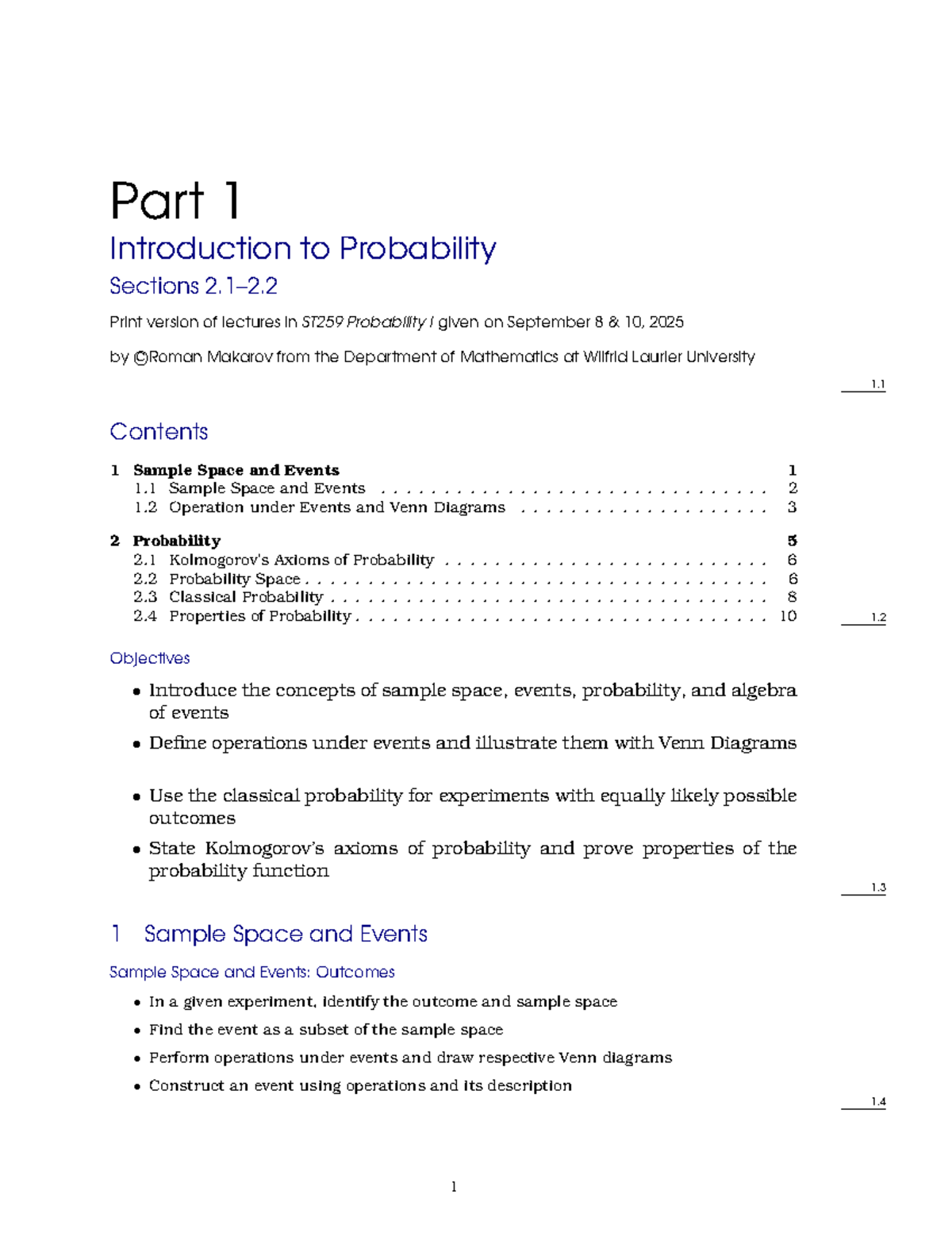 ST259 Probability I: Lecture 01 Notes on Sample Space and Events - Studocu