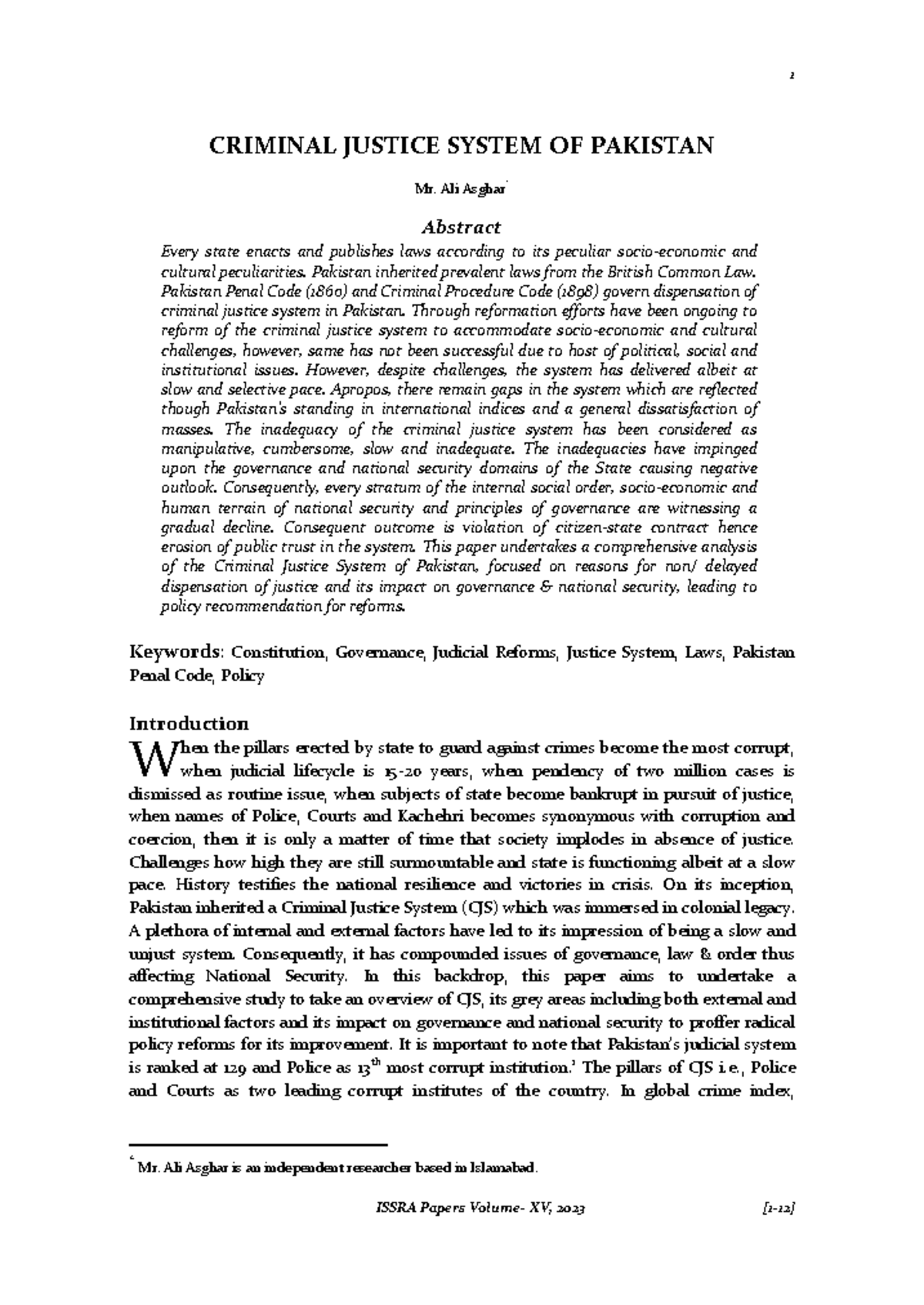 Comprehensive Analysis of the Criminal Justice System in Pakistan ...