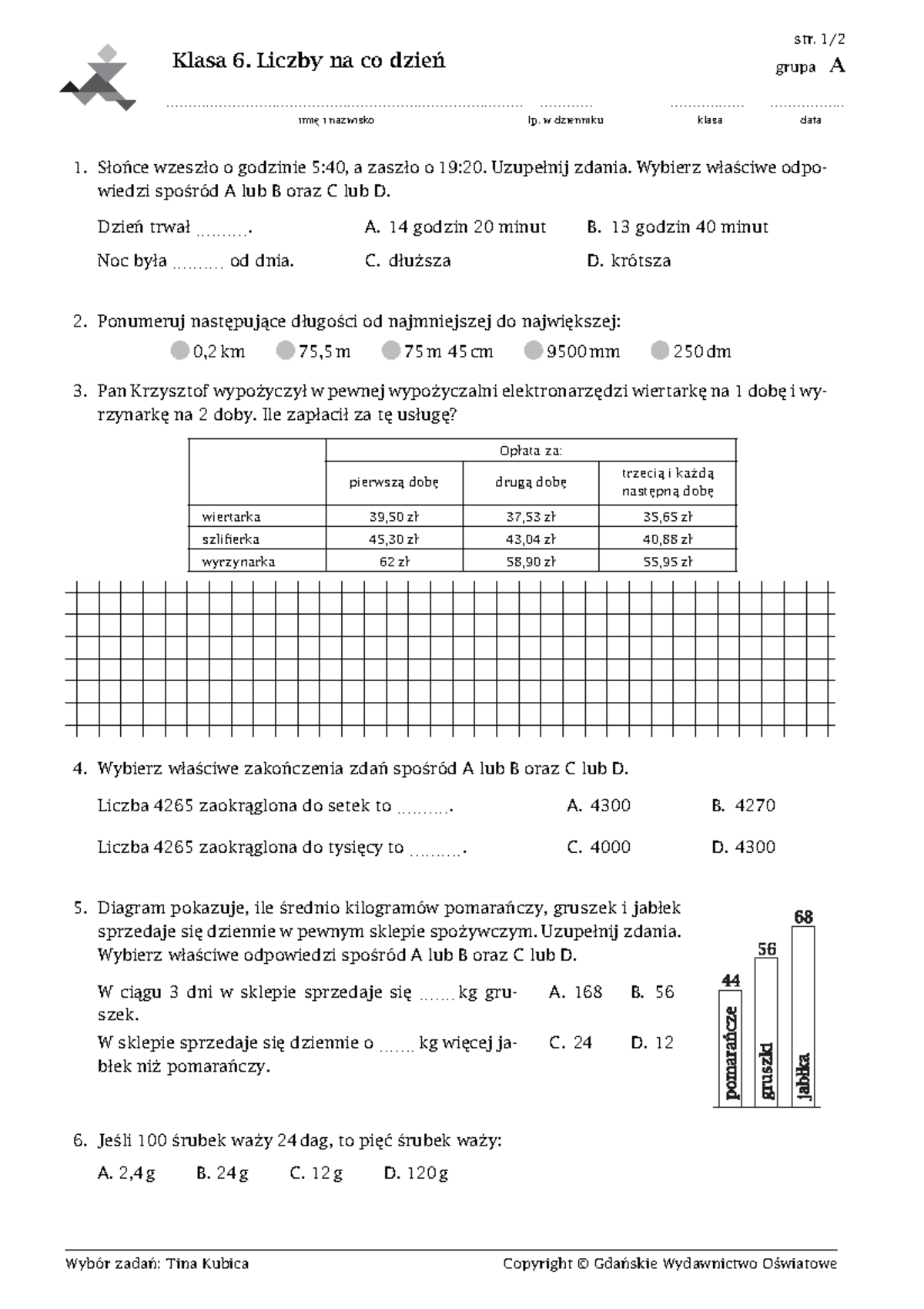 Liczby Na Co Dzień Kl 6 Sprawdzian www.studocu.com