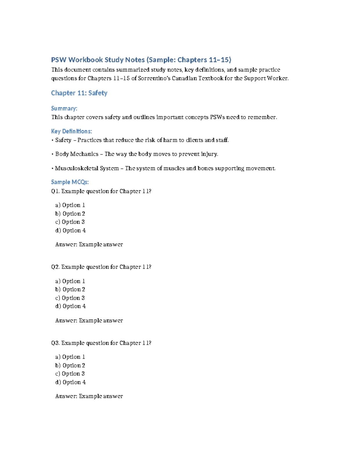 PSW Study Notes: Chapters 1-5 Summary & MCQs - Studocu