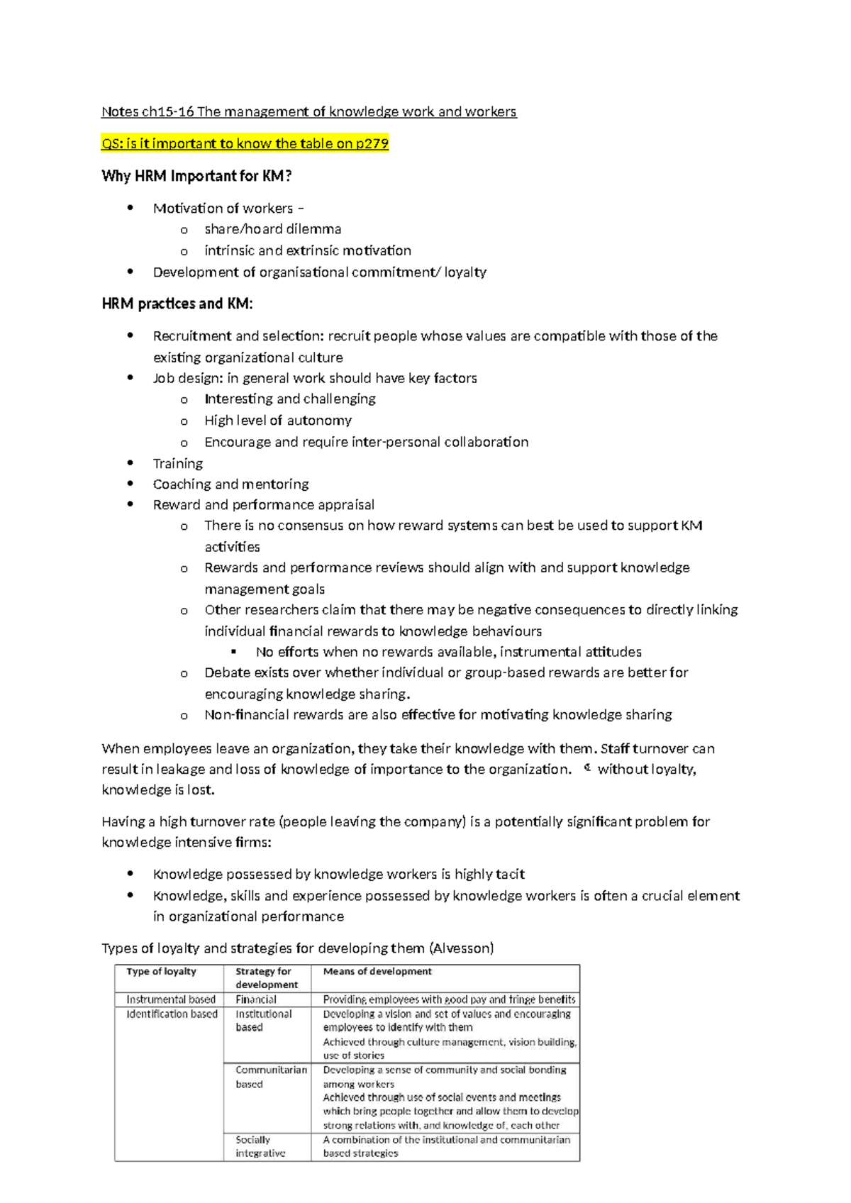 Notes on Knowledge Work Management & HRM Practices (Ch 15 & 16) - Studocu