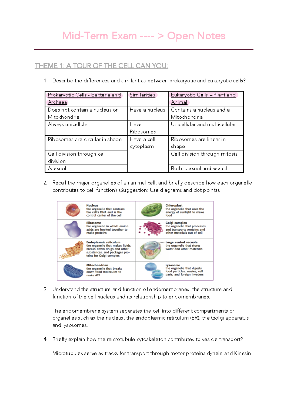 Mid-term exam notes - Mid-Term Exam - > Open Notes THEME 1: A TOUR OF ...
