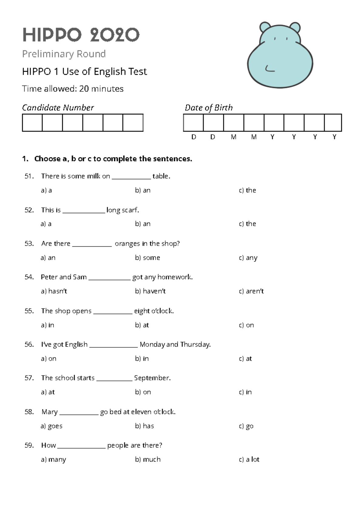 HIPPO 1 Use of English Test 2020 - Preliminary Round Practice - Studocu