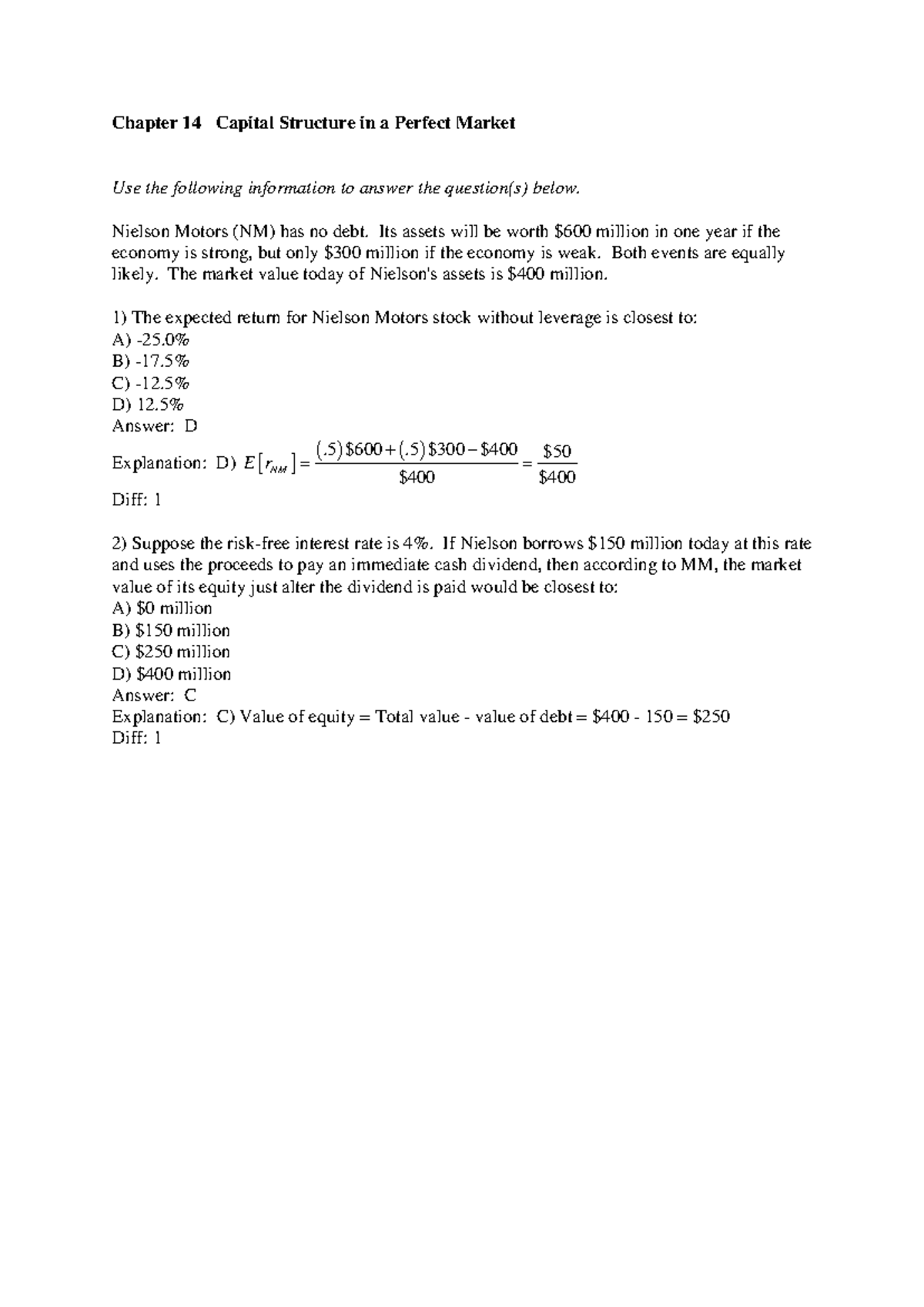 Review questions and answers, chapter 14-16 - Chapter 14 Capital ...