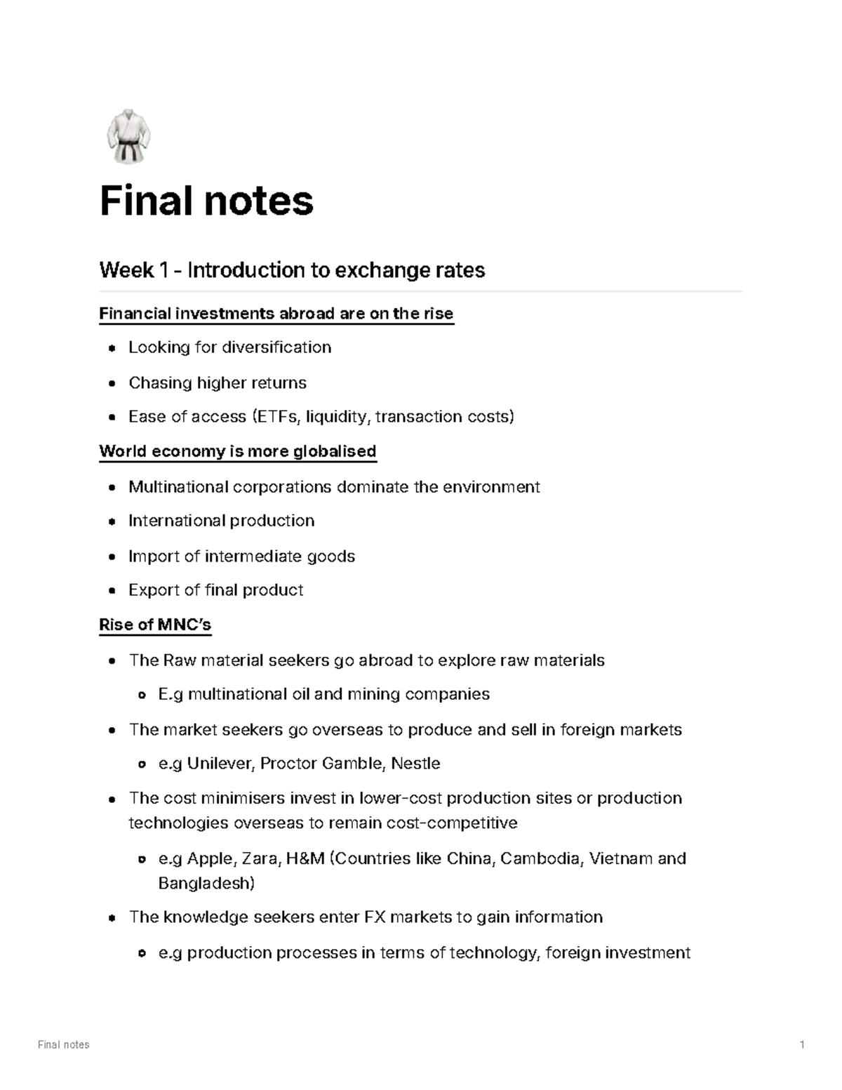 Final Notes on Exchange Rates and Financial Investments (ECON 101 ...