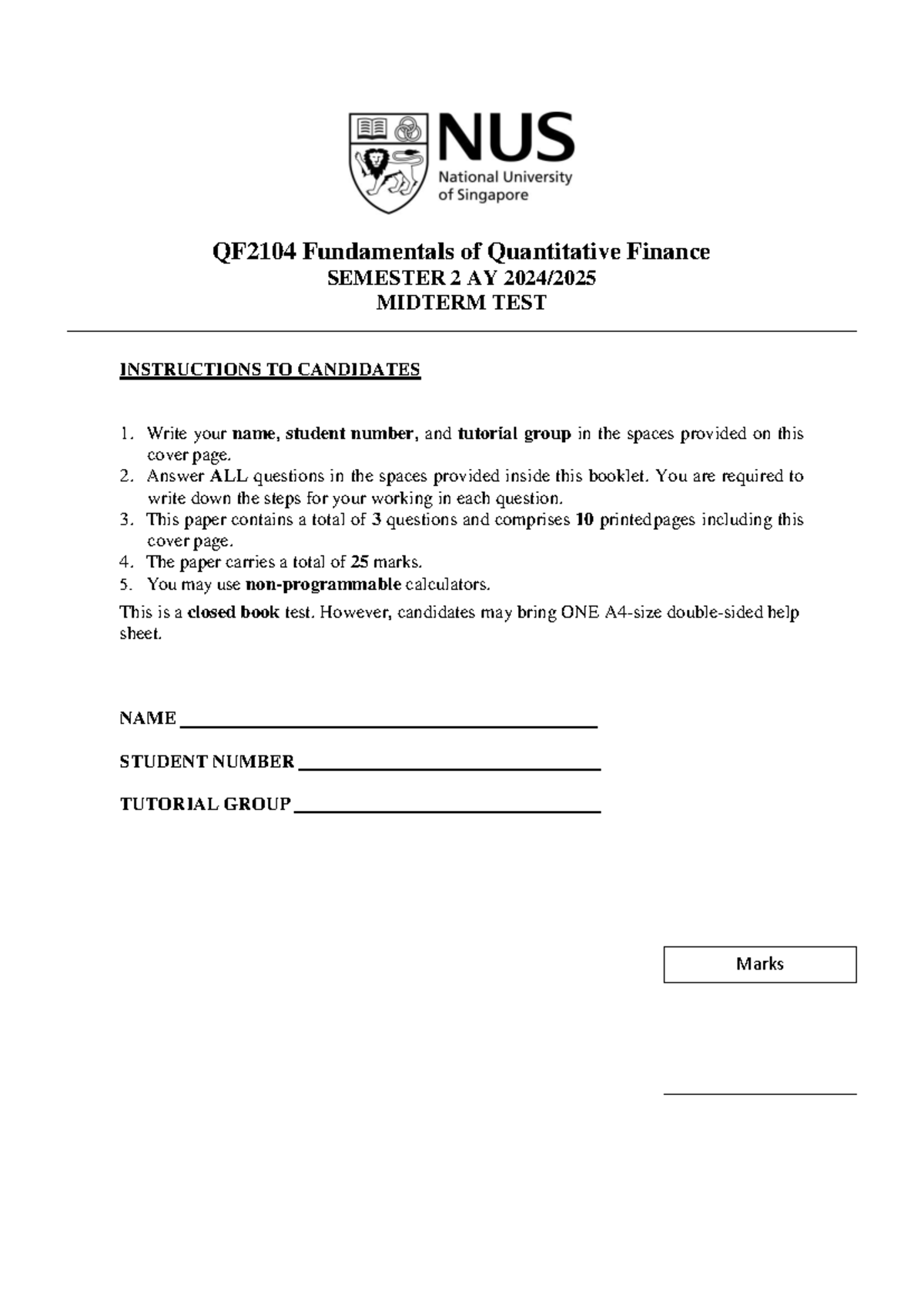 QF2104 Fundamentals of Quantitative Finance Course Info AY2023/2024 -  Studocu