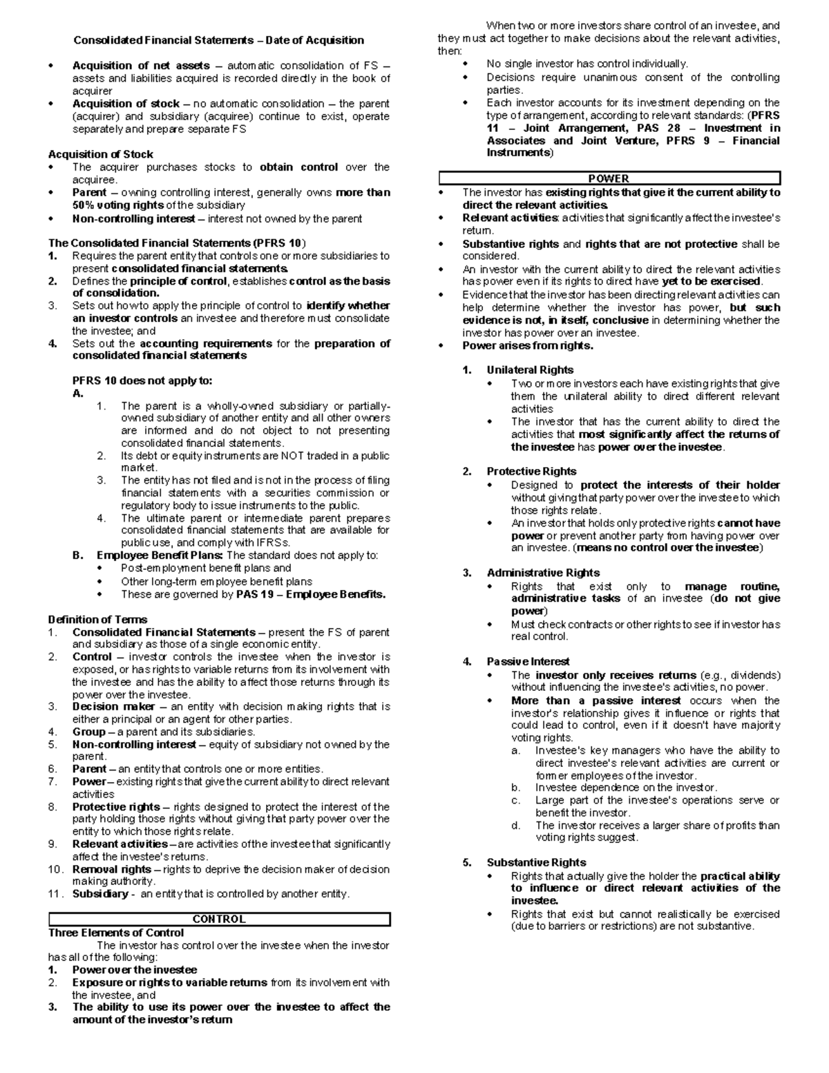 Consolidated Financial Statements Overview - PFRS 10 Guide - Studocu