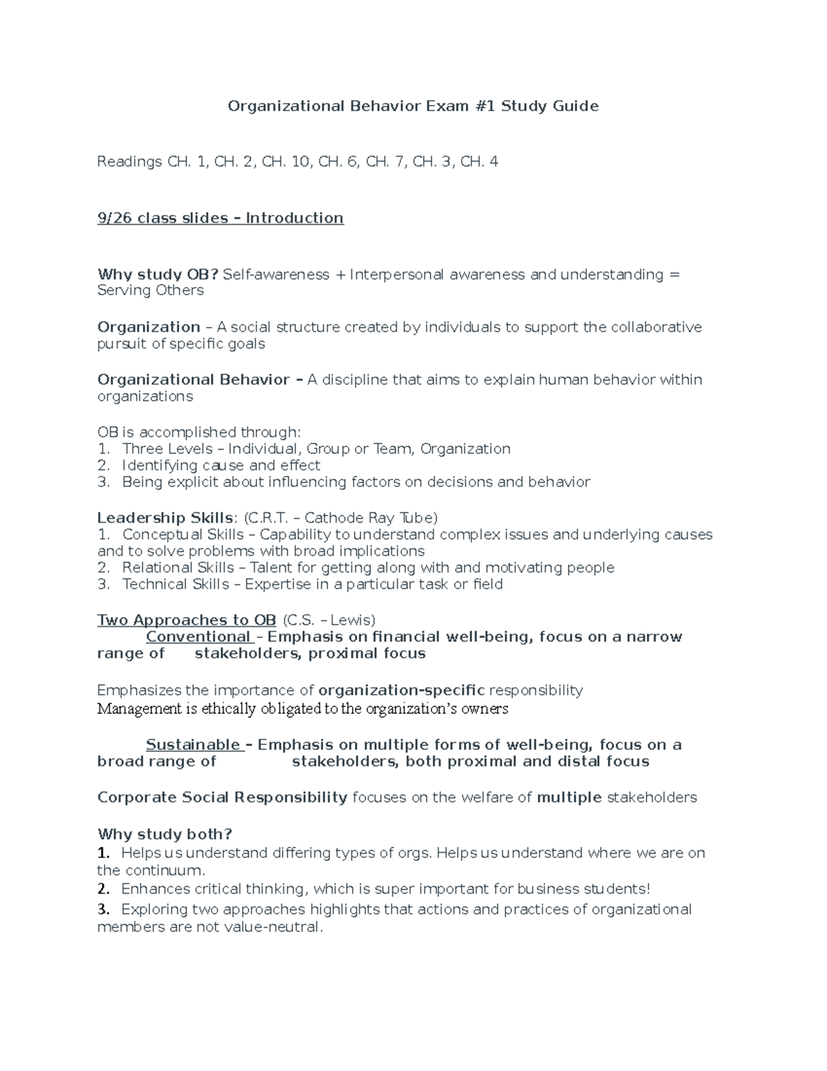 Organizational Behavior Exam 1 Study Guide: Key Concepts and Theories ...