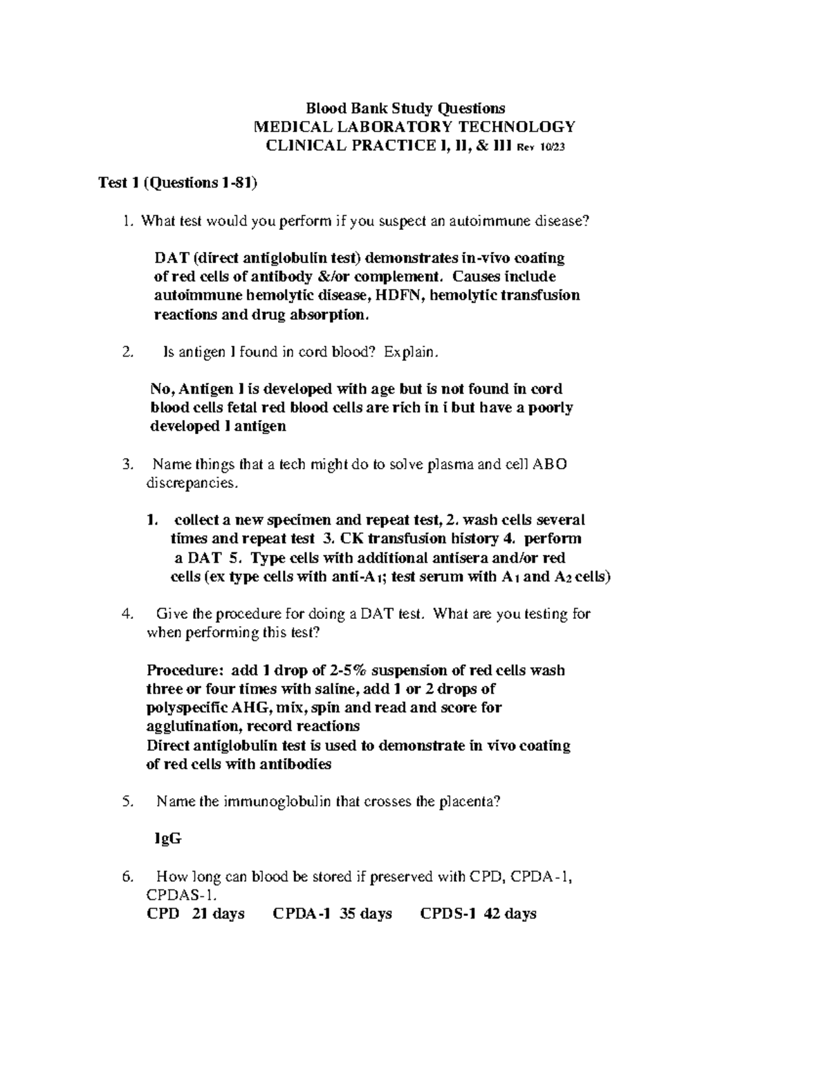 BB Study Guide Rev 2023 - Final Exam Blood Bank Questions - Studocu