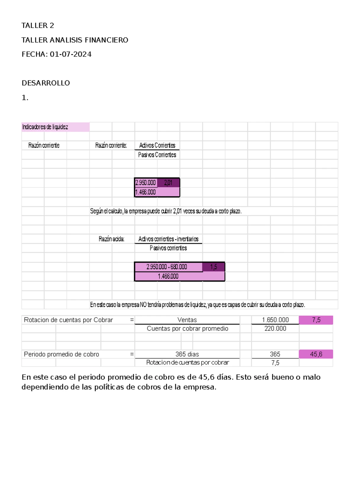 Taller Financiero de Análisis 2 - Evaluación y Análisis de EEFF - Studocu