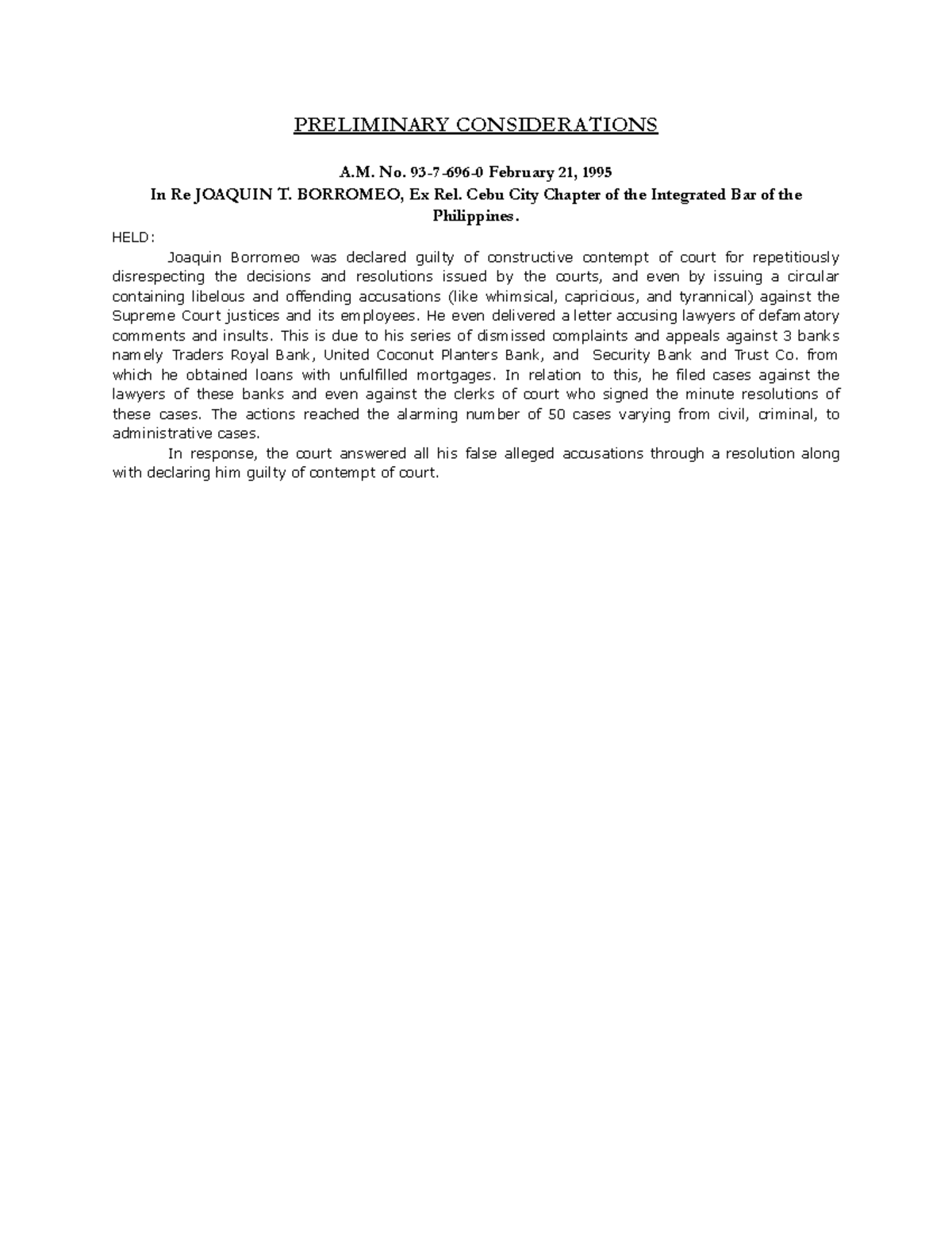 In Re Joaquin T. Borromeo: Constructive Contempt Case Digest - Studocu