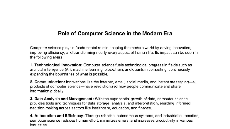 The Impact of Computer Science in the Modern Era: Innovations ...