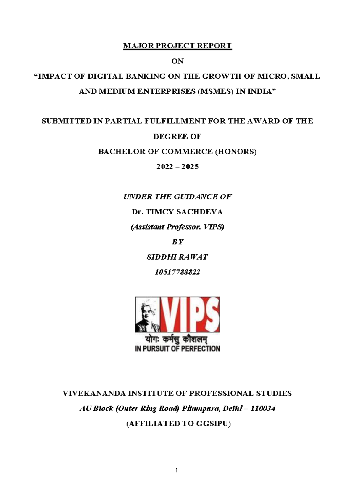 MPR Report: Impact of Digital Banking on MSME Growth (B.Com Hons 2022 ...